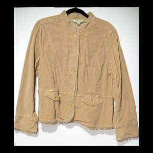 St. Johns Bay Womens Beige Corduroy Button Up Ruffled Long Sleeve Jacket XL